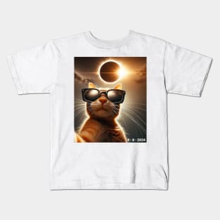 cat taking a selfie with solar 2024 eclipse wearing Glasses Kids T-Shirt